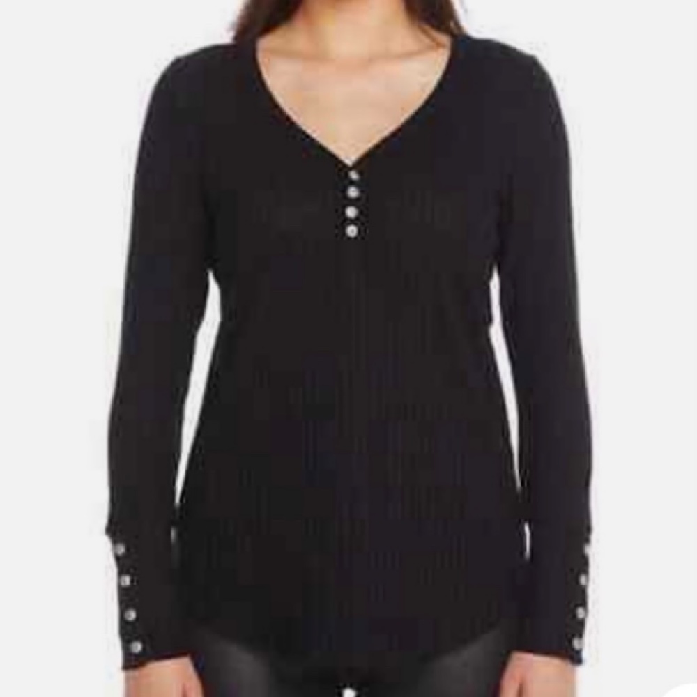 🎉Chaser Waffle Knit V- Neck Long Sleeve Top, Size XL, Black